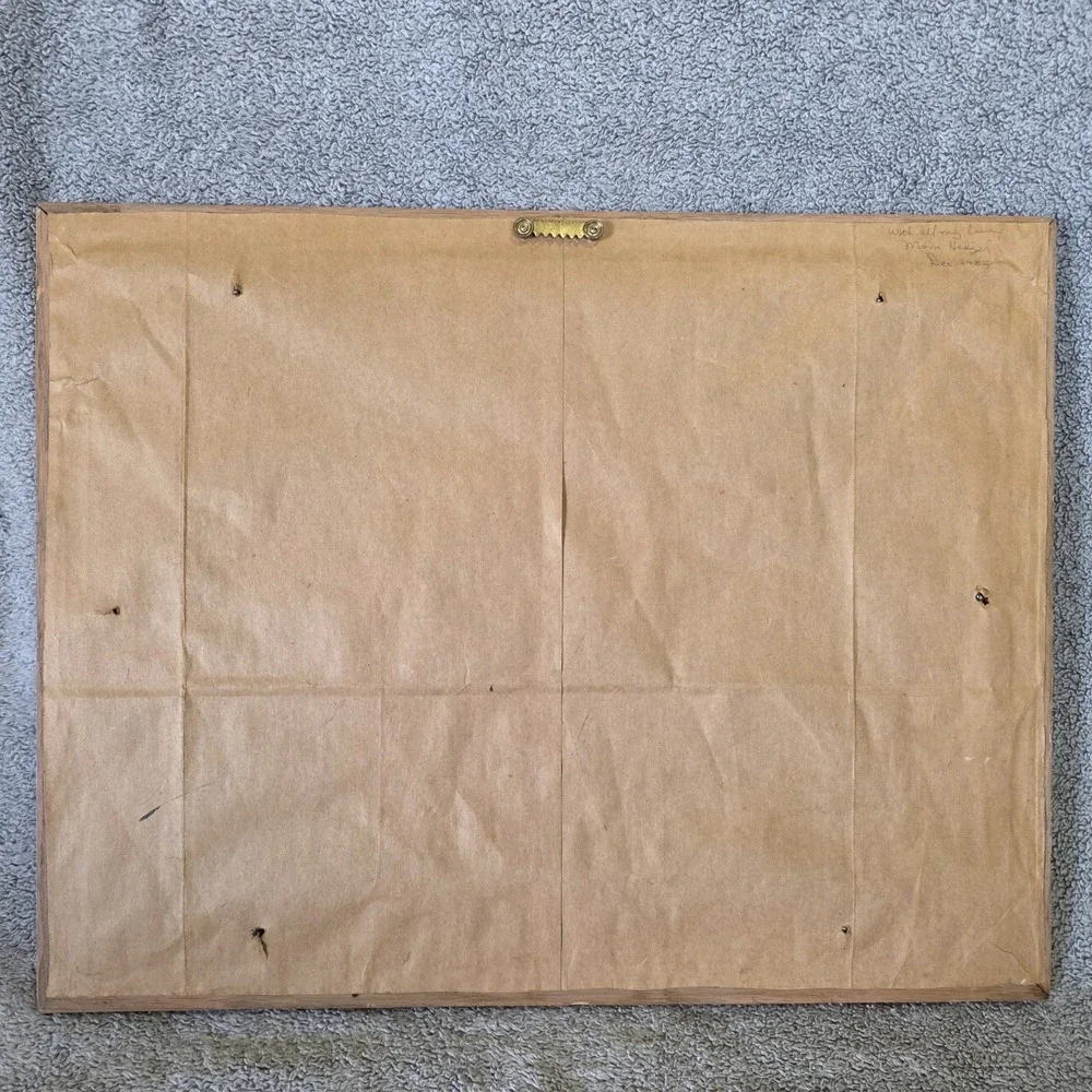 Vintage Hand Embroidered Brown Satin In Wood Frame Western Cowboy Horses Cactus